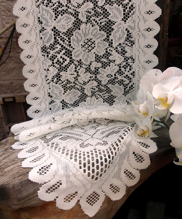 Ivory Lace Floral Runner - 13" x 76" - Click Image to Close
