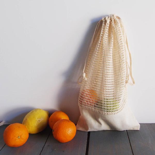 Cotton Mesh Drawstring Bags With Fabric Trim 6.5" x 12" (12 pk)