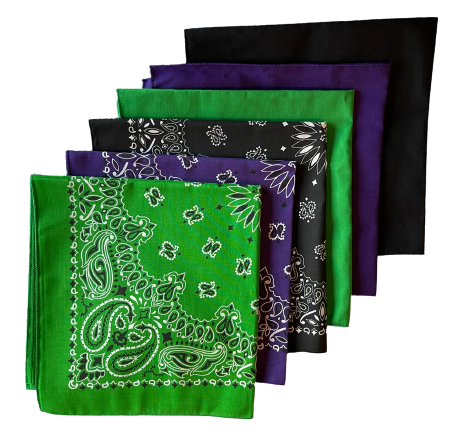 USA Made Paisley & Solid Green Purple Black 6 PK 22" 100% Cotton