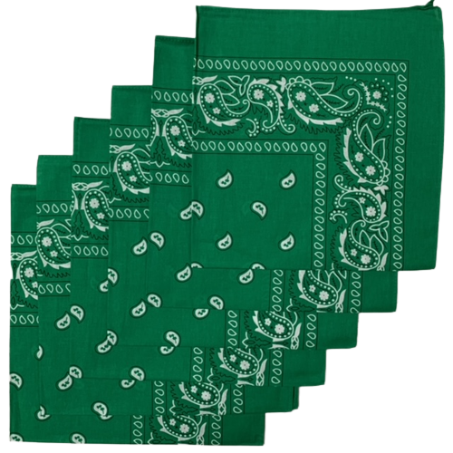 Green Paisley Bandanas (6 Pack) 22" X 22" 100% Cotton
