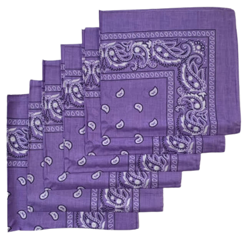 Lavender Paisley Bandanas (6 Pack) 22" x 22" 100% Cotton