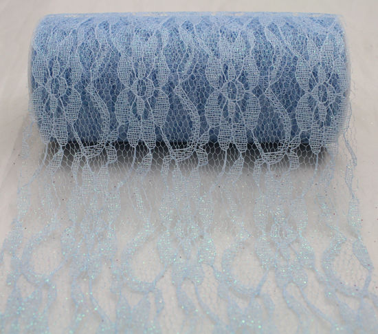 Light Blue Sparkle Lace Ribbon - 6" x 10 Yards
