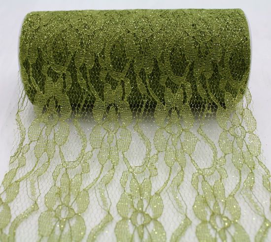 Olive Sparkle Lace Ribbon 6" x 10 Yards - Click Image to Close