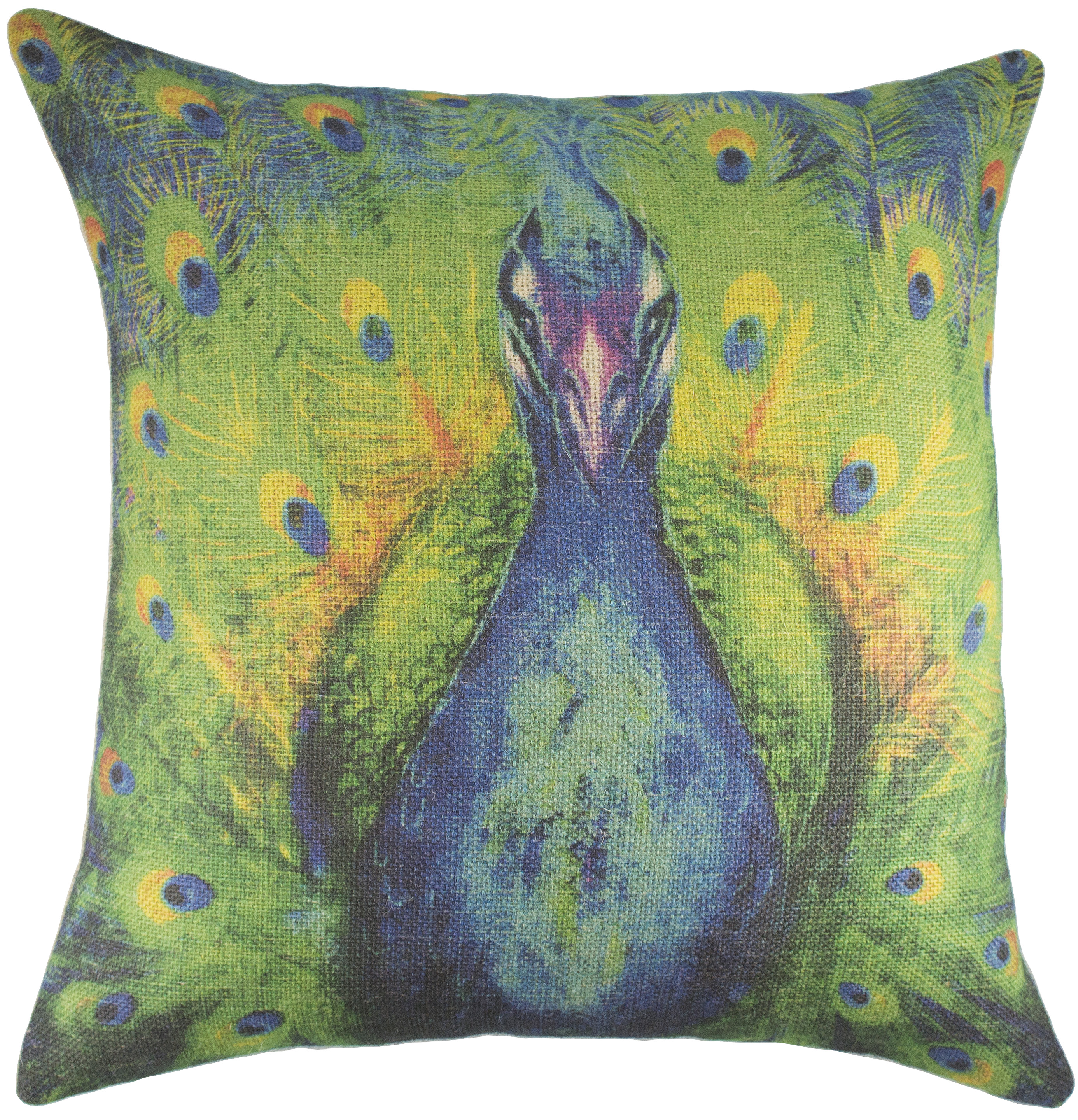 Peacock Burlap Pillow Cover (18" x 18") - Click Image to Close
