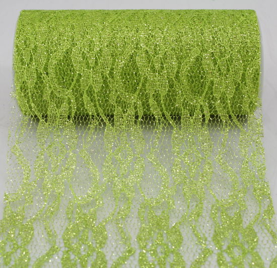 Green Sparkle Lace Ribbon 6" x 10 Yards