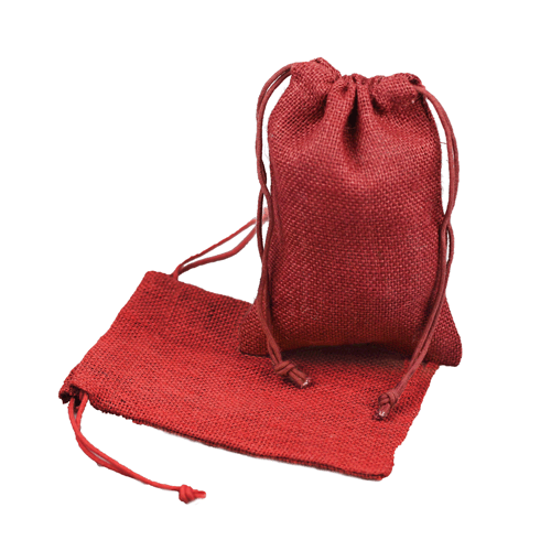 3" x 5" Burgundy Burlap Bag with Drawstring (12/pk) - Click Image to Close