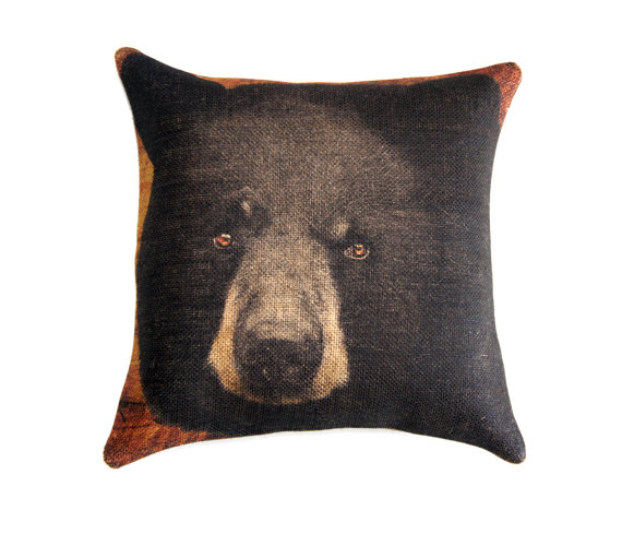 Black Bear Burlap Pillow Cover - 18" x 18" - Click Image to Close