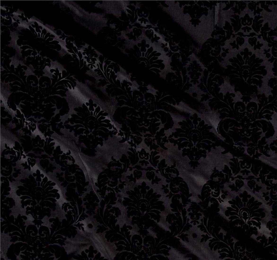 58/60" Black/Black Flocked Damask Taffeta Fabric By The Yard