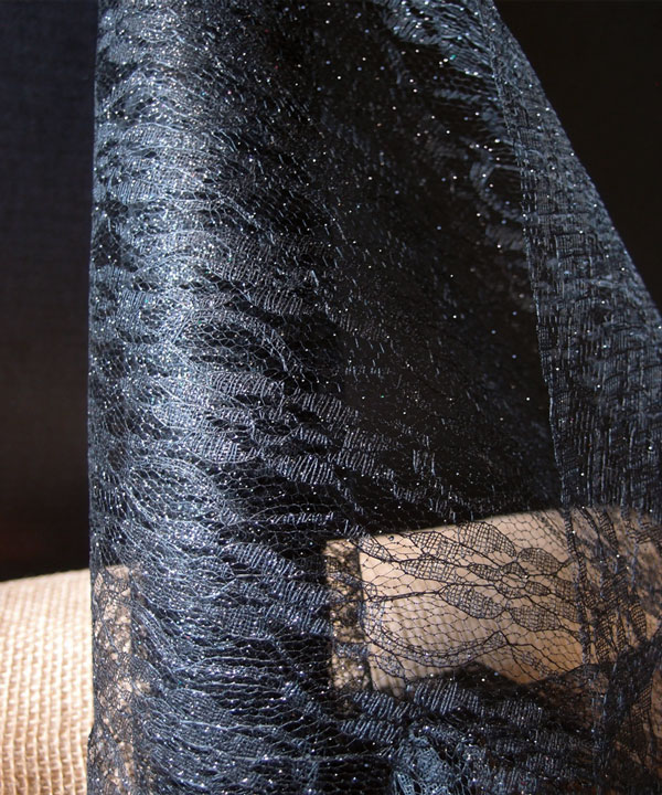 19" Black Glitter Lace Draping - 15 Feet - Click Image to Close