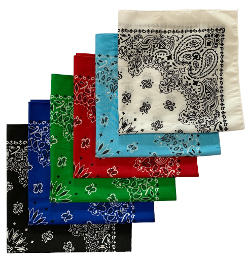 Paisley Bandanas Made In USA 22" x 22" - 6 Pk Assorted As Shown