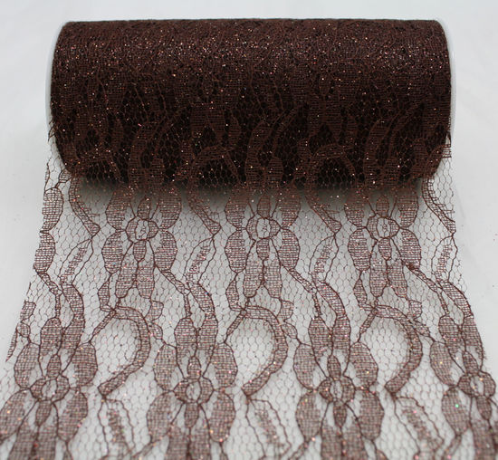 Chocolate Sparkle Lace Ribbon 6" x 10 Yards - Click Image to Close