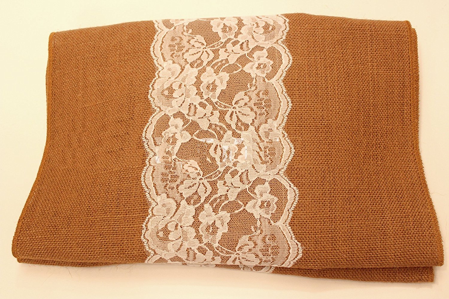 14" Copper Burlap Runner with 6" White Lace