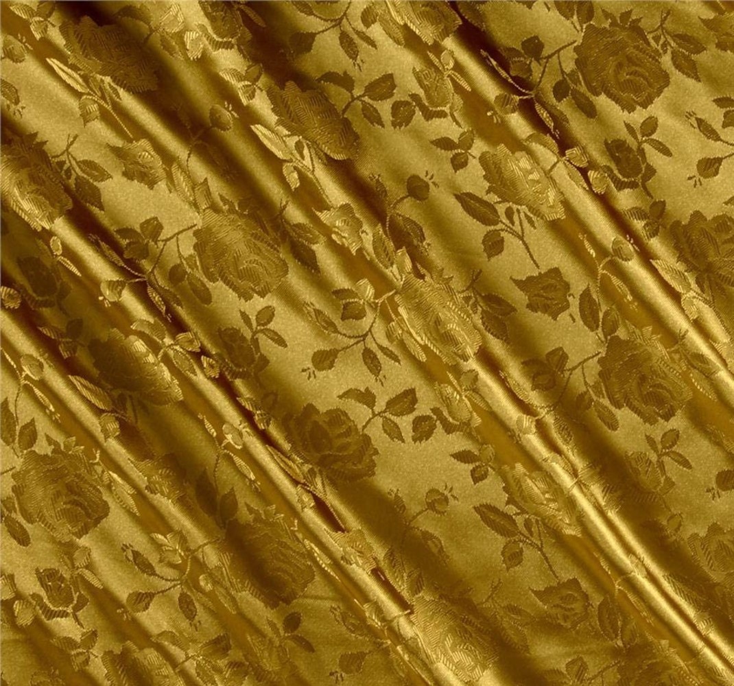 59/60" Dark Gold Jacquard Satin Fabric Per Yard - 100% Polyester