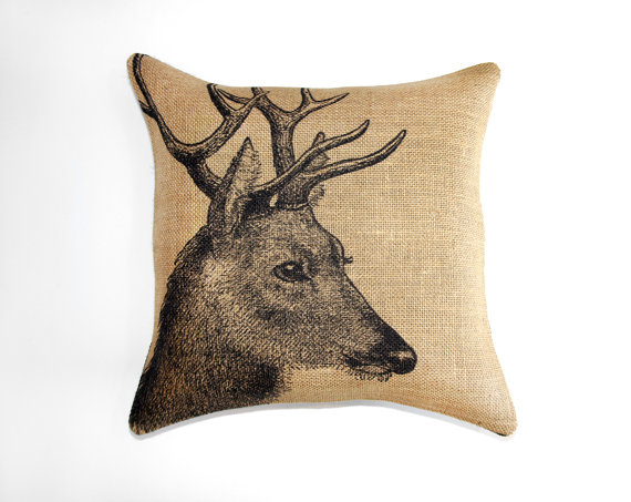 Deer Burlap Pillow Case - 18 x 18 - Click Image to Close
