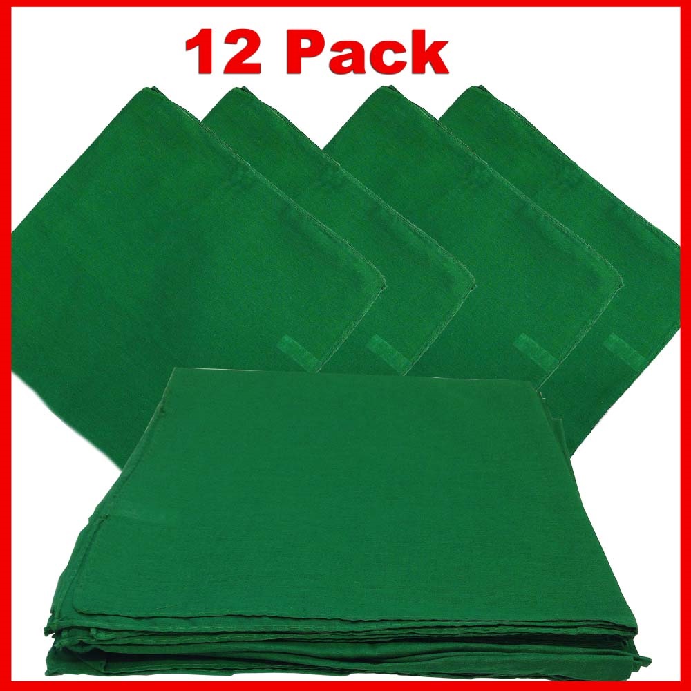 14" x 14" Green Bandanas Solid Color (12 Pk) 100% Cotton - Click Image to Close