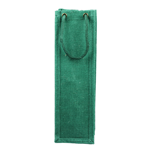 4" x 4" x 14" Burlap Wine Bag - Green w/Rope Handle - Click Image to Close