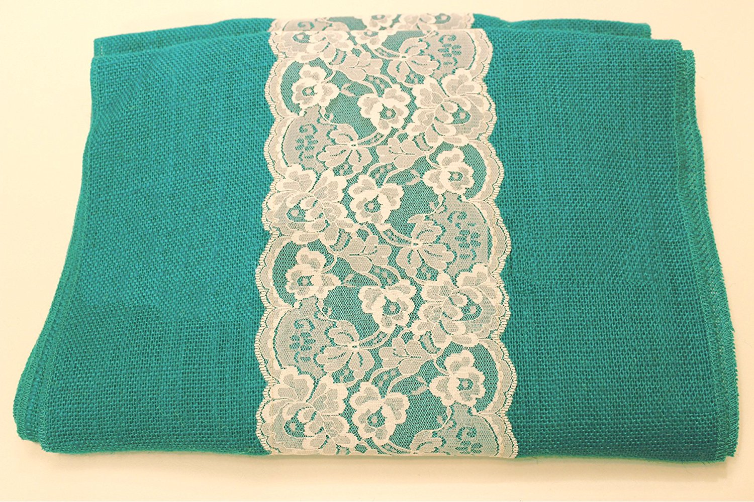 14" Jade Burlap Runner with 6" White Lace