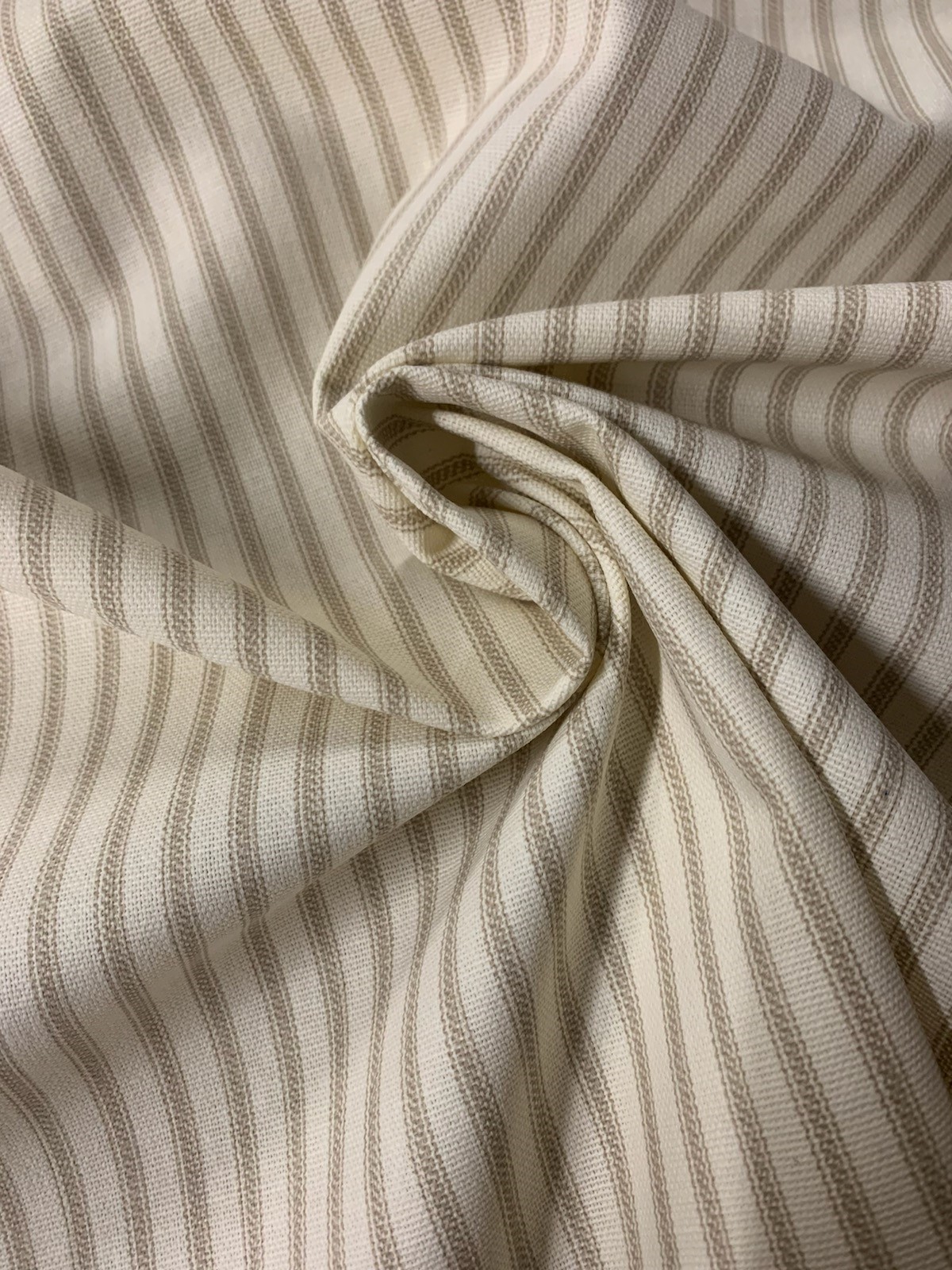 54" Khaki Stripe Ticking Fabric - Per Yard - Click Image to Close