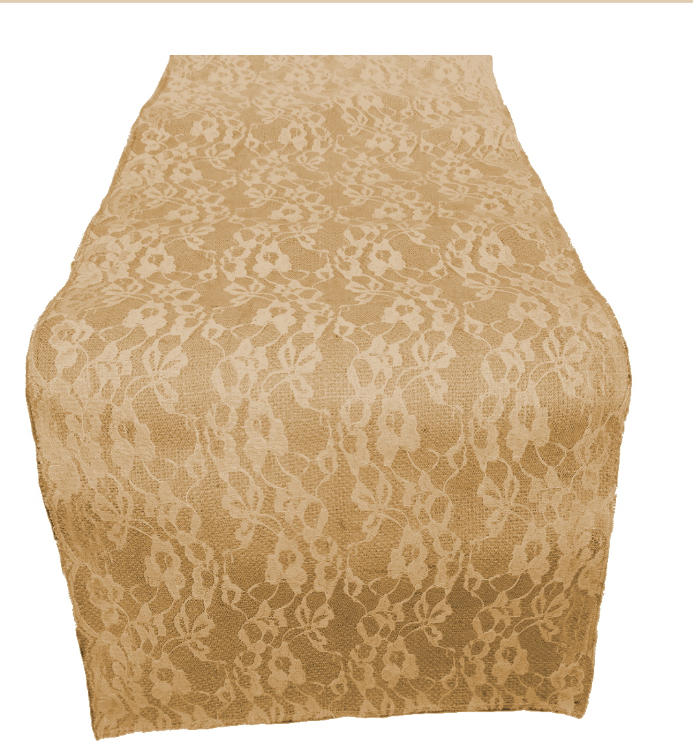14" Burlap and Lace Table Runner with 14" Ivory Lace - Click Image to Close
