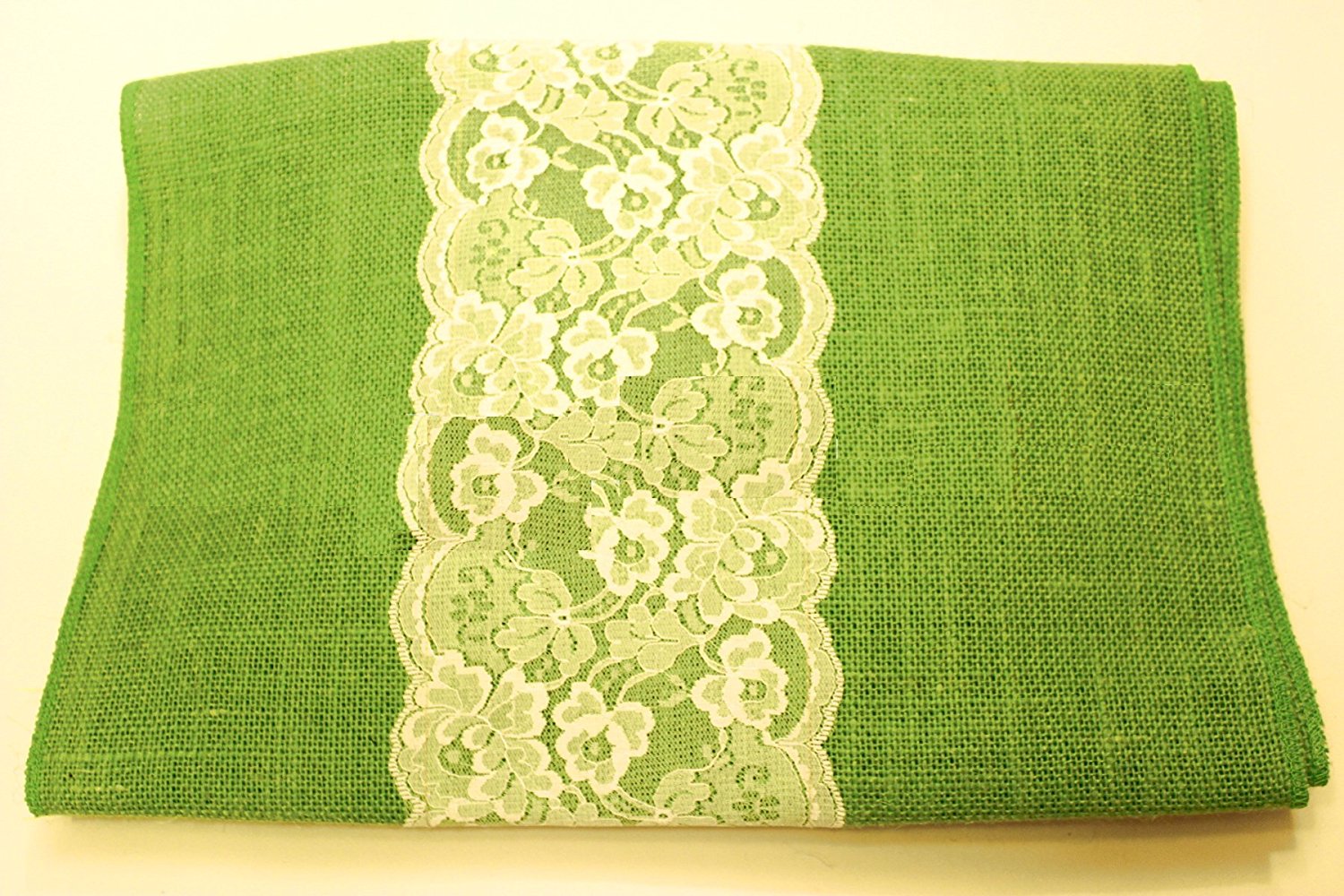 14" Lime Burlap Runner with 6" White Lace