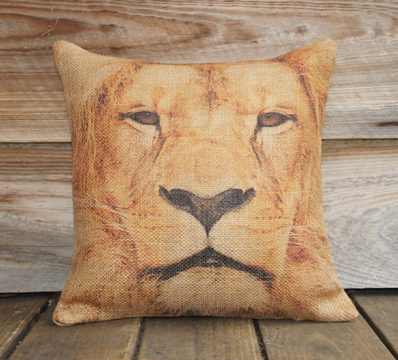 Lion Burlap Pillow Case 18 x 18