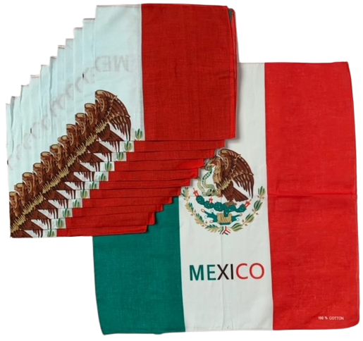 Mexican Flag Bandanas - 12 Pack 22" x 22" 100% Cotton - Click Image to Close
