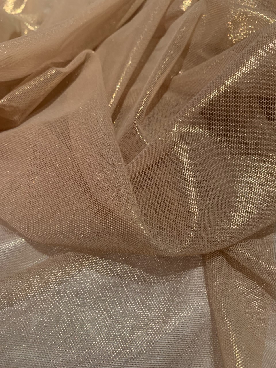 57" Nude/Gold Foil Power Mesh Fabric By The Yard
