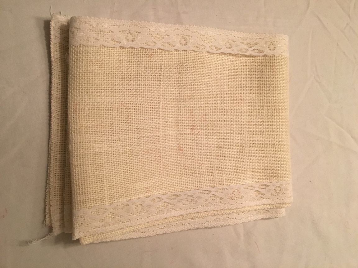 7" Off White Burlap Ribbon White Floral Lace - 6 foot length