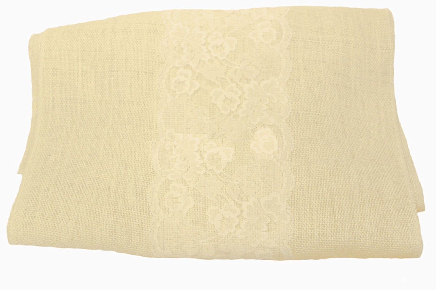 14" Off White Burlap Runner with 6" Ivory Lace - Click Image to Close