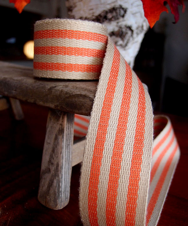Orange Stripe Faux Burlap Ribbon 1.5" x 10 Yards