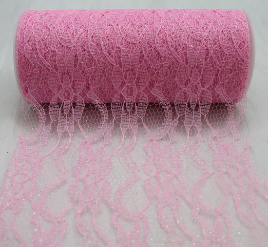 Pink Sparkle Lace Ribbon - 6" x 10 Yards - Click Image to Close