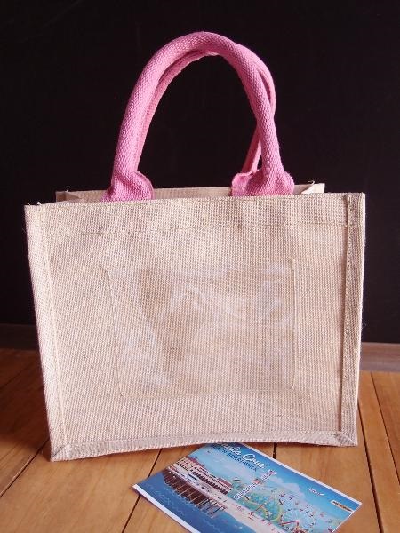 Mini Pink Jute Blend Tote Bag With Window 10" x 8" x 5"