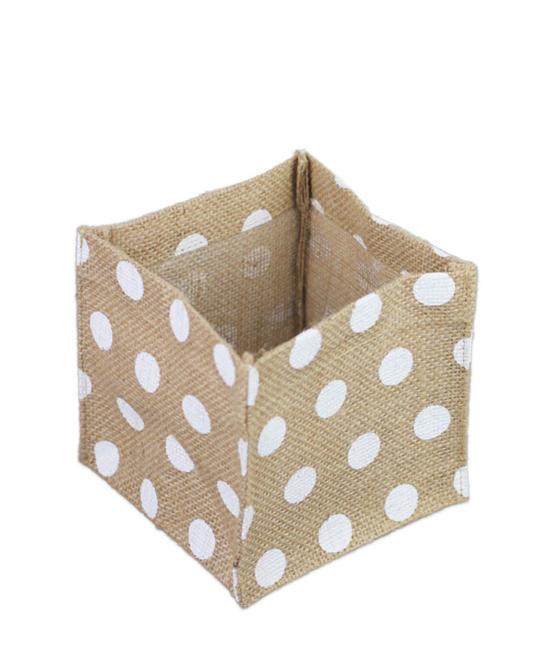 Square Burlap Vase Holder White Polka Dots 5" x 5 x 5" (12 Pk)