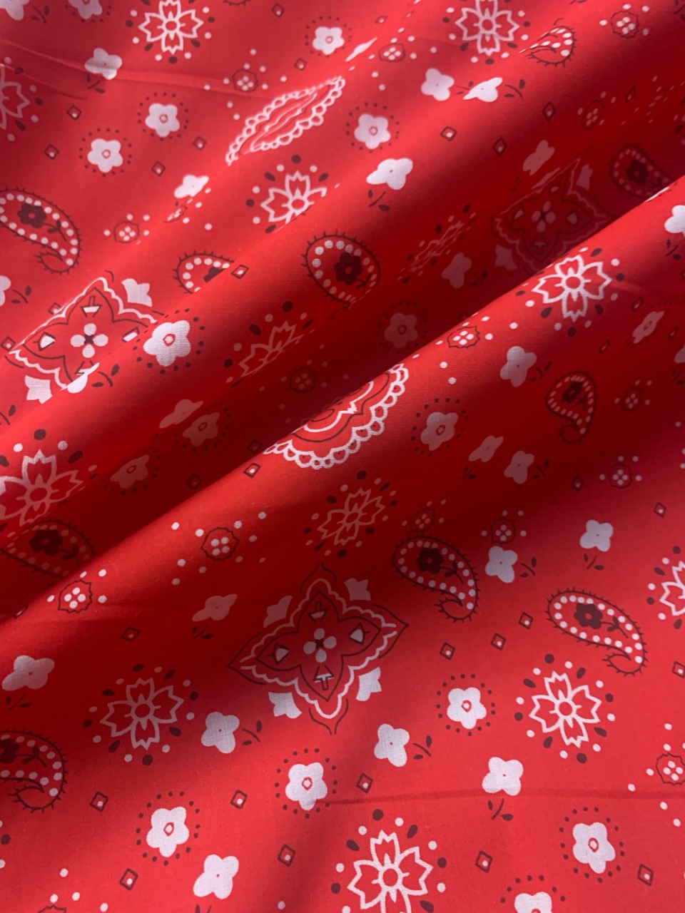 58/60" Red Paisley Bandana Fabric Poly Cotton Blend By The Yard