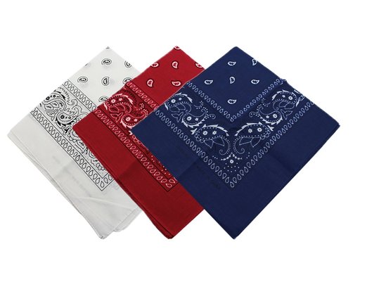 Red, White, and Blue Paisley Bandanas 22"x22" (12 Pack) Cotton - Click Image to Close