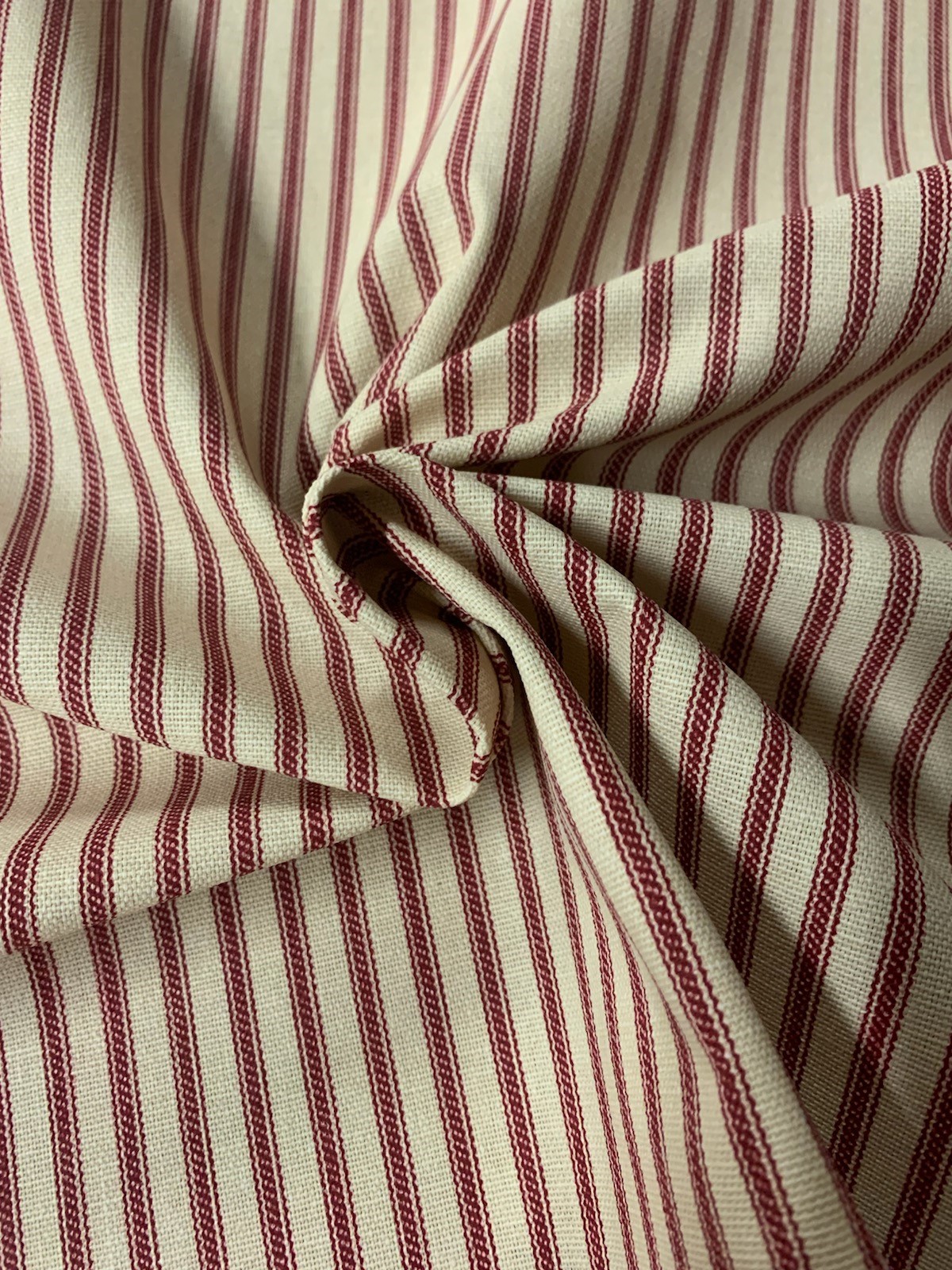 54" Red Stripe Ticking Fabric - Per Yard - Click Image to Close