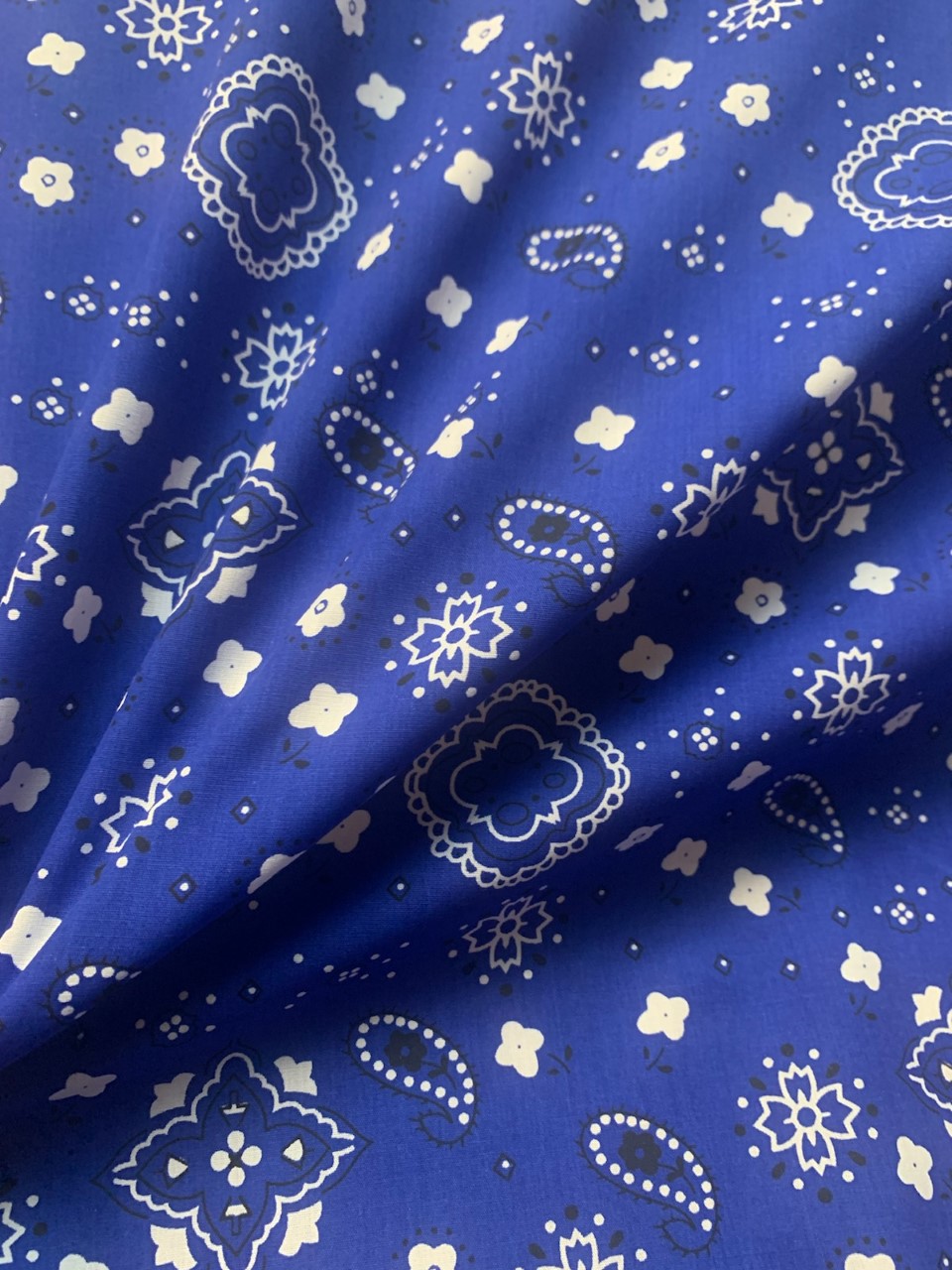 58/60" Royal Blue Paisley Bandana Fabric Poly Cotton By The Yard