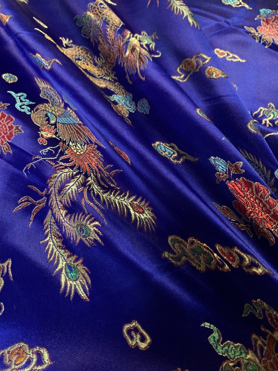 44/45" Royal Blue Chinese Dragon Broacde Per Yard 100% Polyester