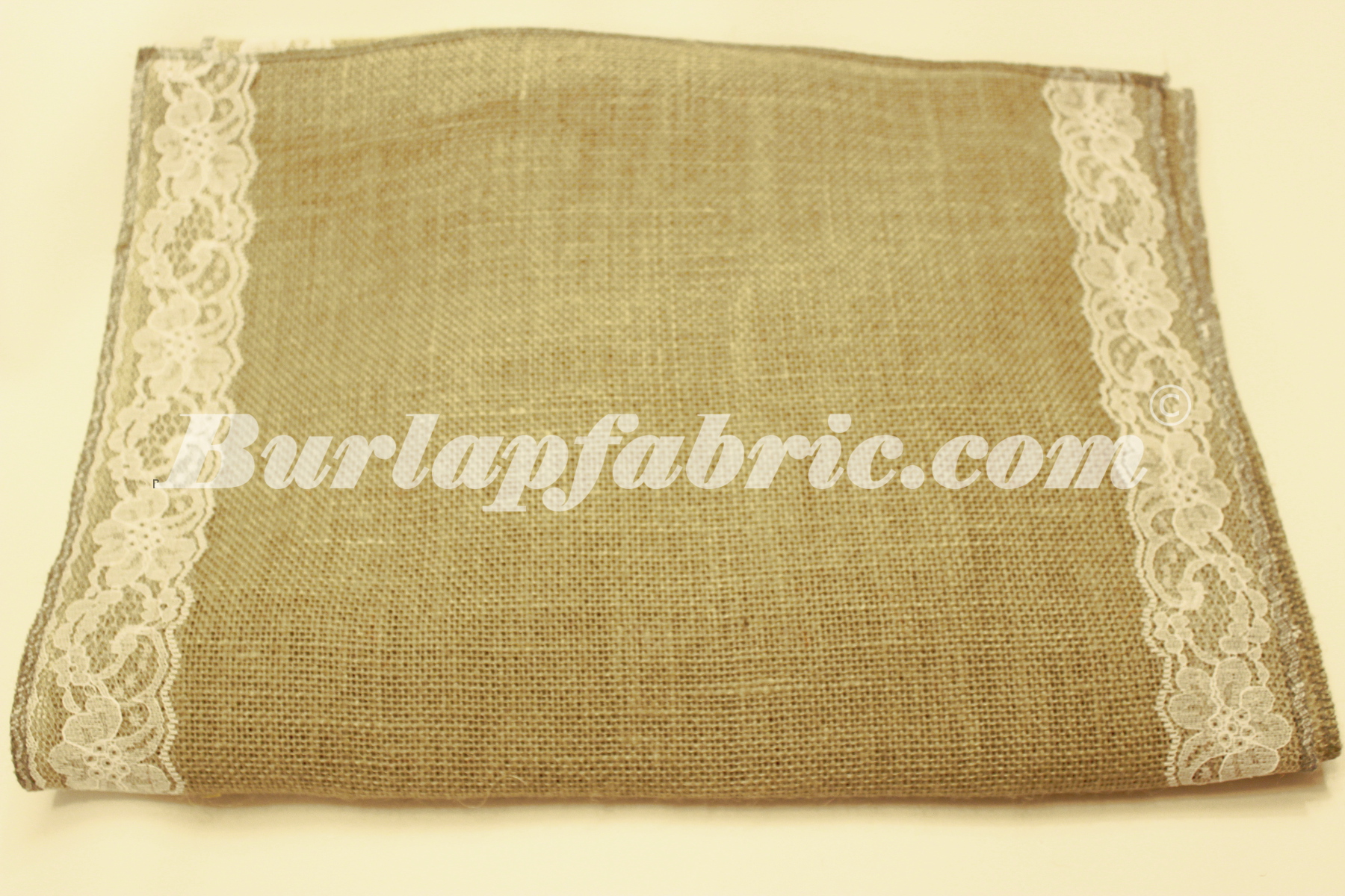 14" Sage Burlap Runner with 2" White Lace Borders