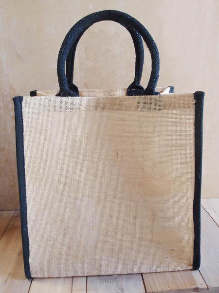 Burlap Tote Bag w/Black Cotton Trim 12" x 12" x 7.75"