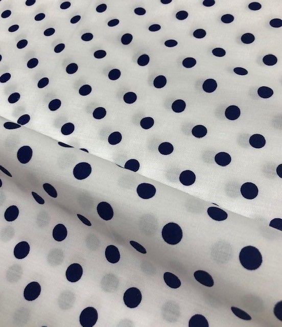 58/60" White/Royal Dot Broadcloth By The Yard