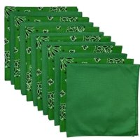 (image for) USA Made Paisley & Solid Green Bandanas 12 Pk 22" 100% Cotton
