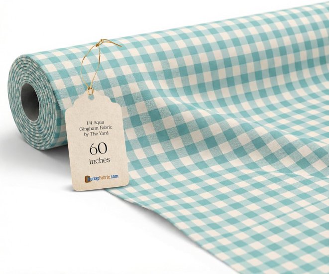 (image for) 1/4" Aqua Gingham Fabric 60" Wide 110 Yard Roll Poly Cotton Blend