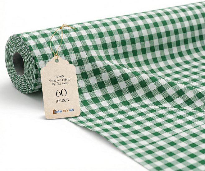 (image for) 1/4" Green Gingham Fabric 60" Wide 110 Yard Roll Poly Cotton Blend