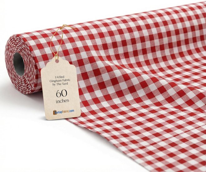 (image for) 1/4" Red Gingham Fabric 60" Wide 110 Yard Roll Poly Cotton Blend
