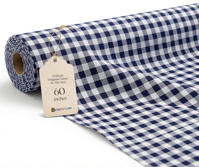 (image for) 1/4" Royal Blue Gingham Fabric 60" Wide 110 Yard Roll Poly Cotton Blend
