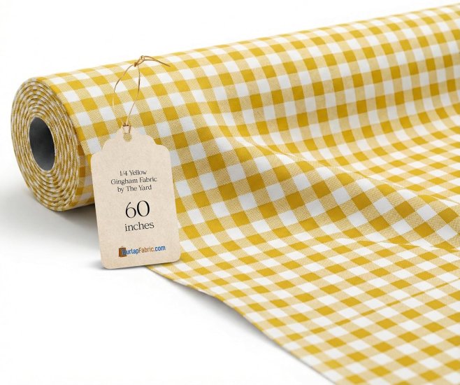 (image for) 1/4" Yellow Gingham Fabric 60" Wide 110 Yard Roll Poly Cotton Blend