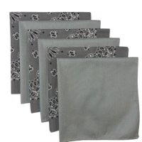 (image for) USA Made Paisley & Solid Silver Bandanas 6 Pk 22" 100% Cotton