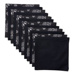 (image for) USA Made Paisley & Solid Black Bandanas 12 Pk 22" 100% Cotton