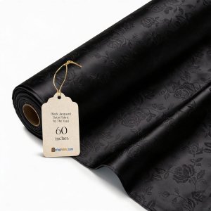 (image for) 60" Black Jacquard Satin Fabric 65 Yard Roll - 100% Polyester
